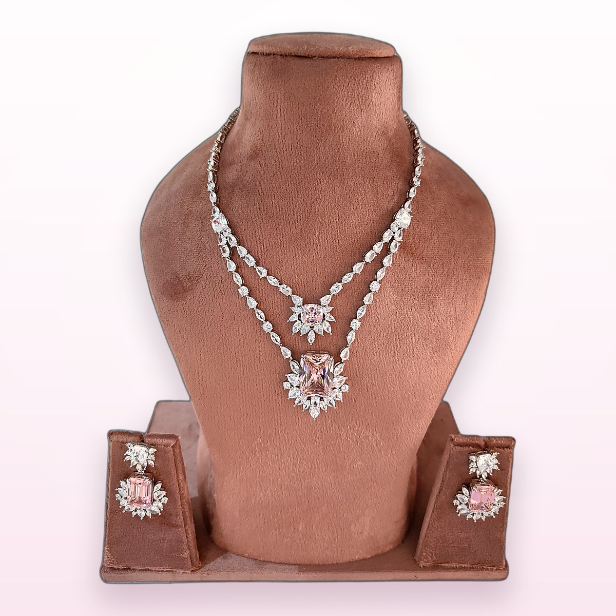 Rose Blush Diamanté Set on a display bust at KAMYA Makeup Studio & Academy